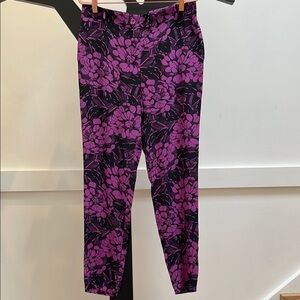 BOTTEGA VENETA 100% Silk purple and black floral pants size 42